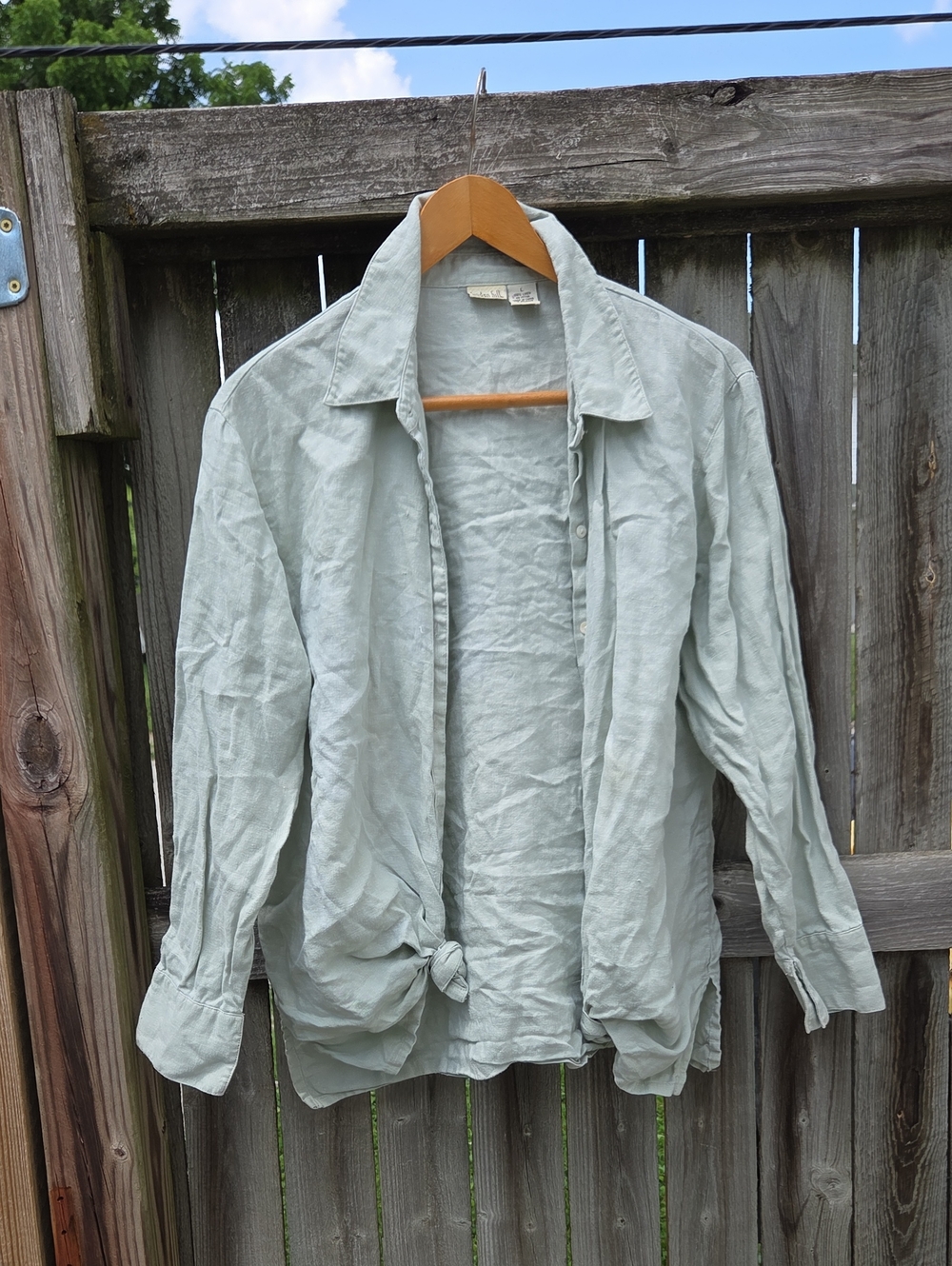Sage Button-Front Linen Shirt